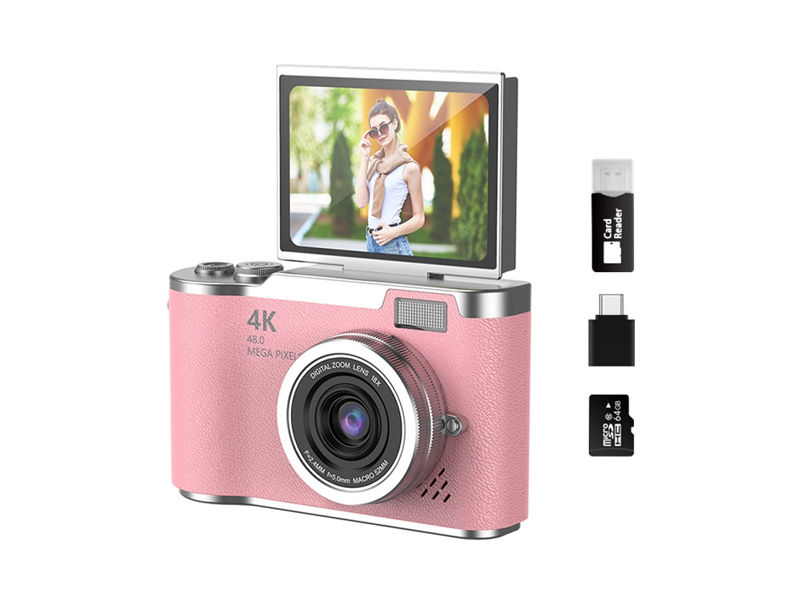 Tela Articulada de Alta Definição para Câmeras Digitais + 64 Gb + Leitor de Cartão + 2 Adaptadores YUNZII (rosa)