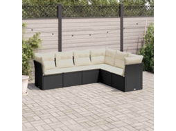 Vidaxl 6 Pcs Conjunto Sofás de Jardim C/ Almofadões Vime Pe Preto