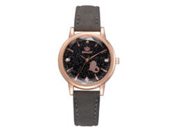 Relógio de Pulso Feminino de Liga com Strass e Pulseira Pu Estilo Chic Cinza
