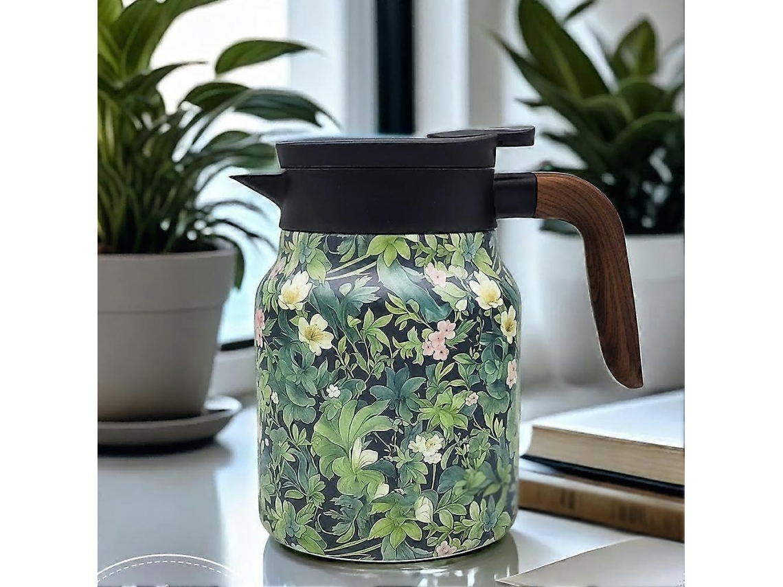 Chaleira Térmica De 1 Litro (35 Oz) Em Aço Inoxidável Com Estampa Floral Vintage, Infusor Embutido E Bico Em V.