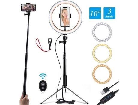 Anel de luz de 10 para selfie com suporte ajustável (14,56 a 65) Controle remoto 120 lâmpadas circulares para vídeo ARTELYS