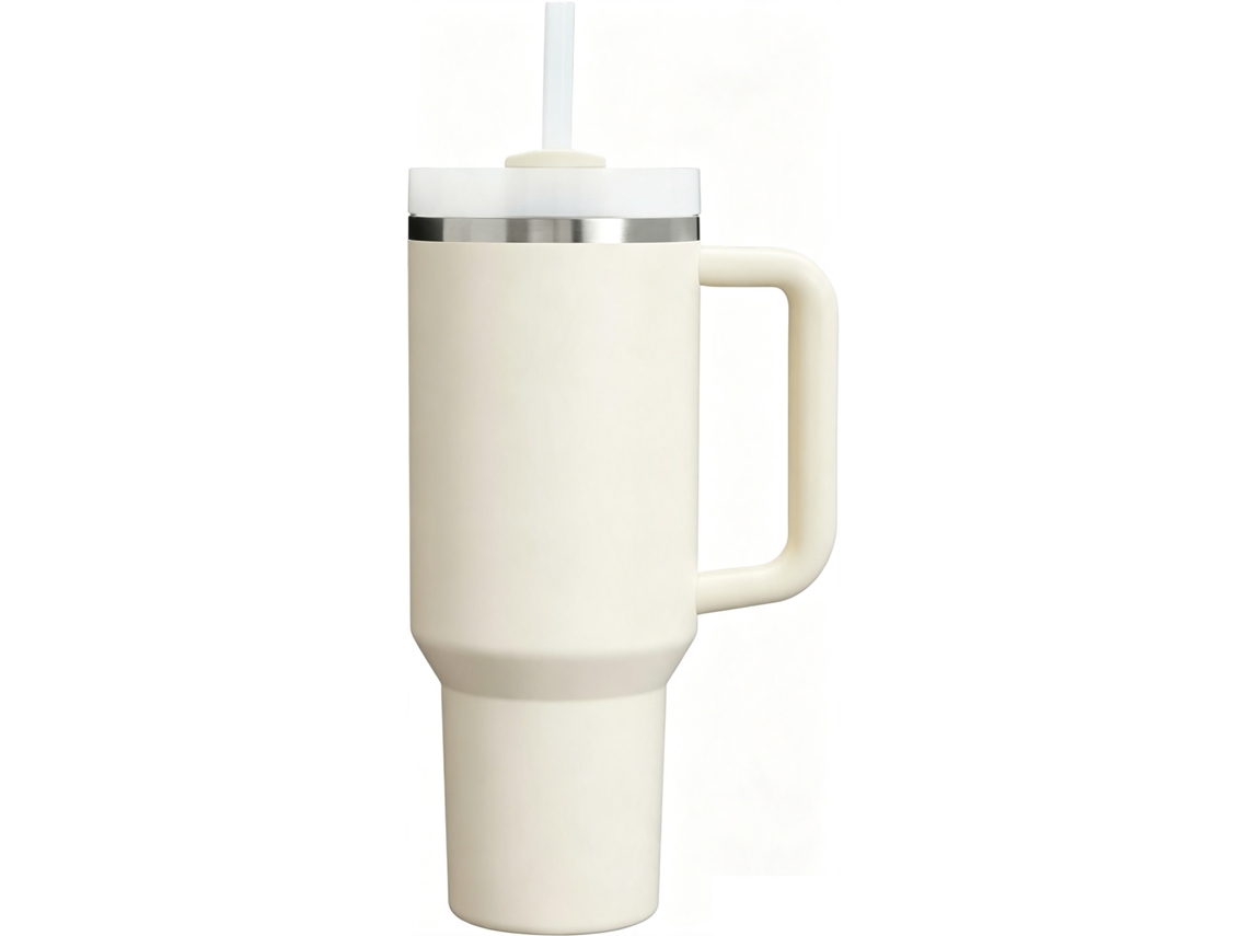 Copo Térmico 1,2l Creme Aço Inoxidável Com Pega Para Carro Viagem