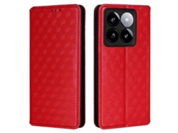Compre Capa Carteira De Couro Com Estampa De Losangos Para Xiaomi 14t Pro, Vermelha