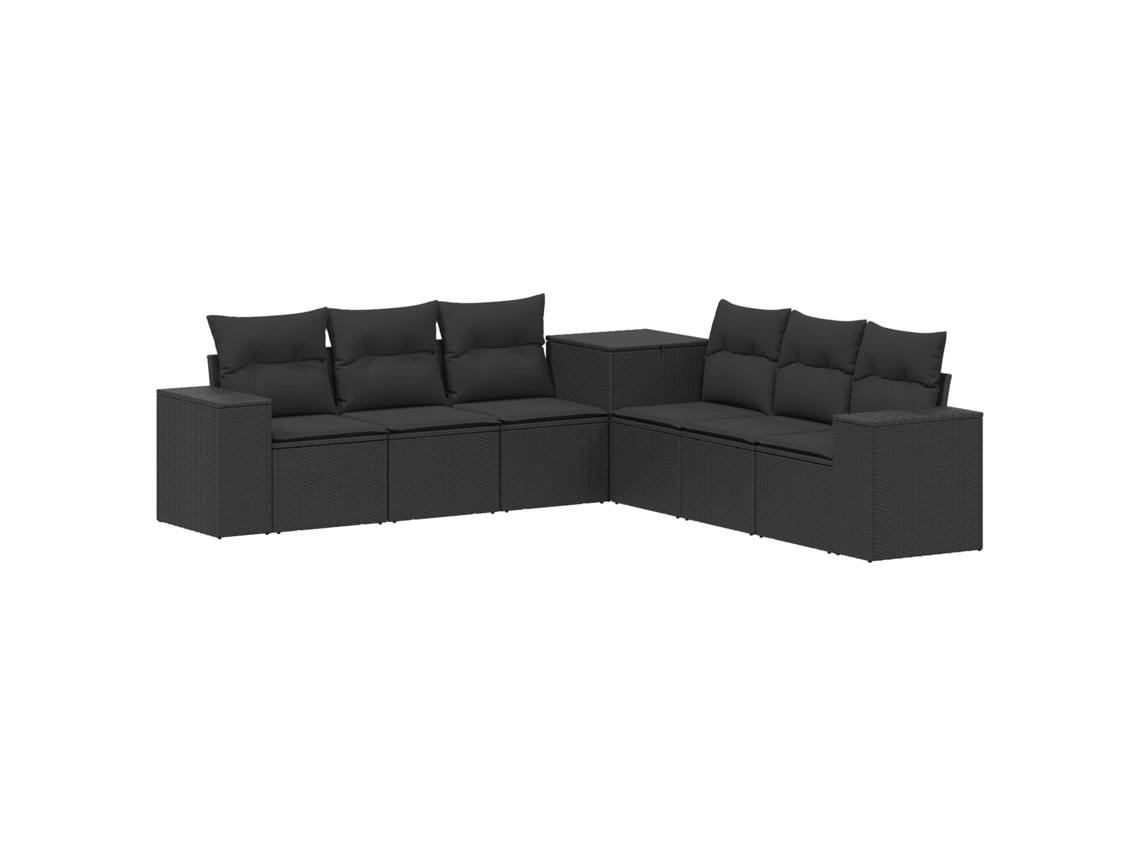Vidaxl Conjunto De Sofás 7 Pcs Preto Rattan Poliéster E Aço