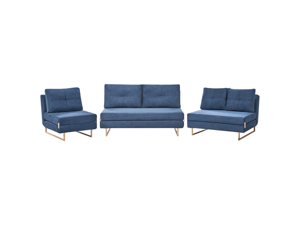 Conjunto De Sofá Cambalhota Para 6 Pessoas Beliani Jerslev De Tecido Azul