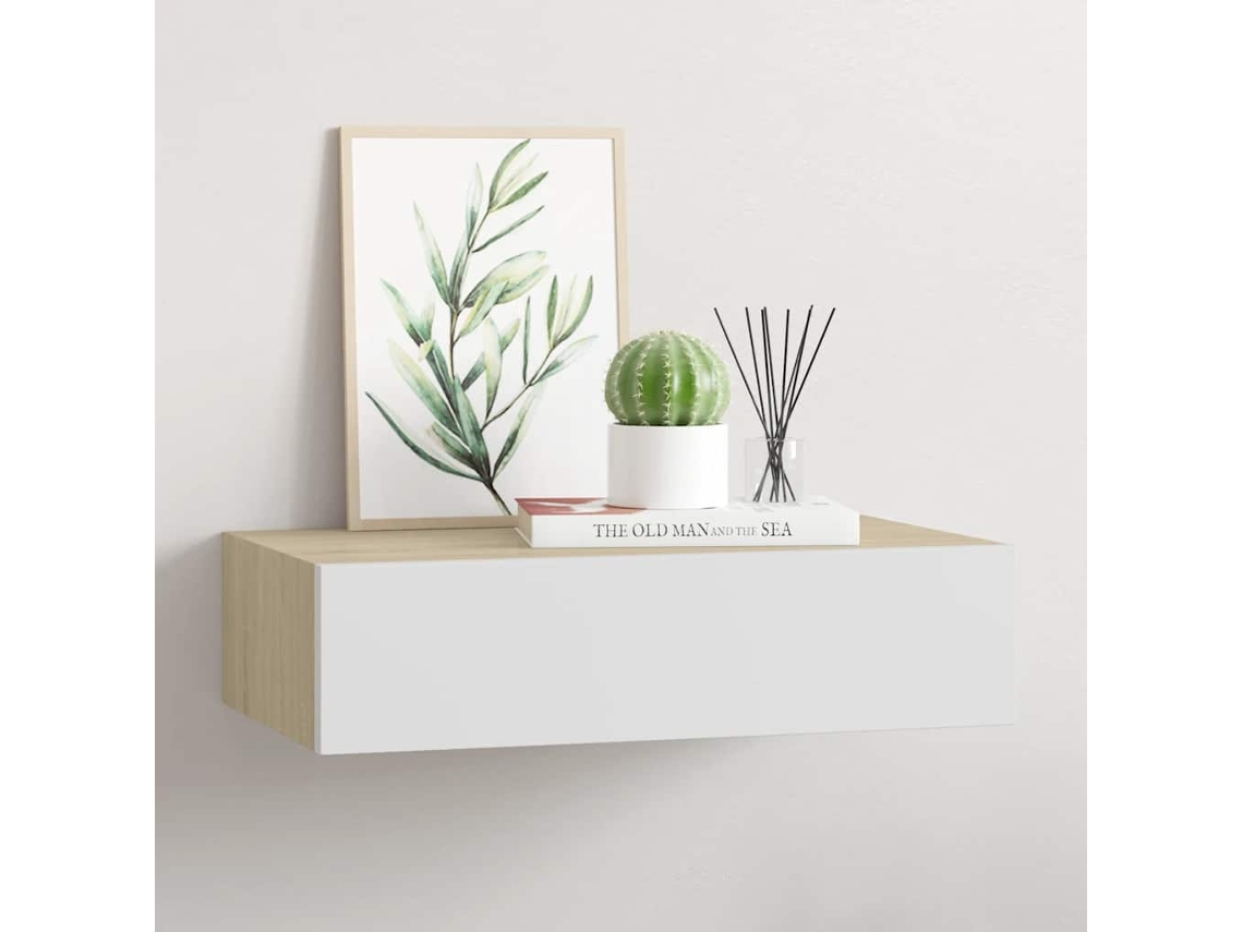 Vidaxl Prateleira De Parede Com Gaveta Em Carvalho E Branco 40x23,5x10 Cm Mdf