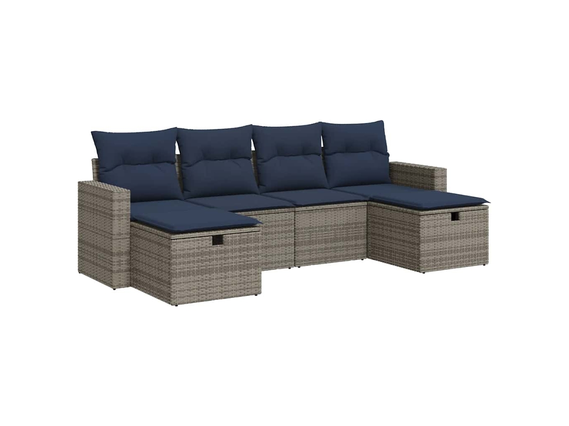 Conjunto de 6 Sofás de Jardim com Almofadões Vime Cinzento MAISON EXCLUSIVE (80x200 cm)