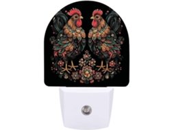Abajur em formato de galinha com estampa floral e sensor de LED, luz noturna suave em branco quente.