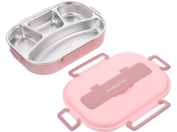 Lancheira Bento Portátil Rosa 1300ml Com 4-compartimentos