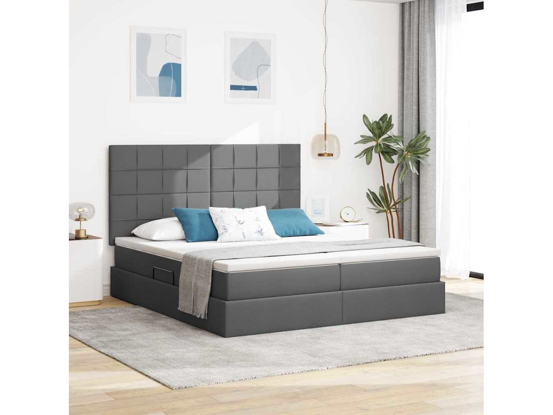 Vidaxl Cama Com Armazenamento Cinzento-escuro 200 X 200 Cm Tecido
