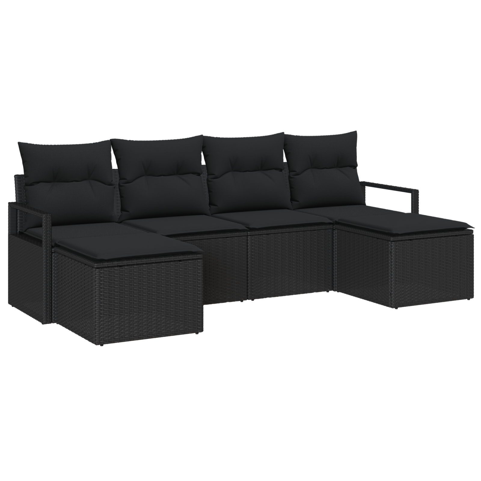 Conjunto 6 Conjunto De Sofá De Jardim Vidaxl Preto Vime Pe (230 X 117 X 85 Cm)