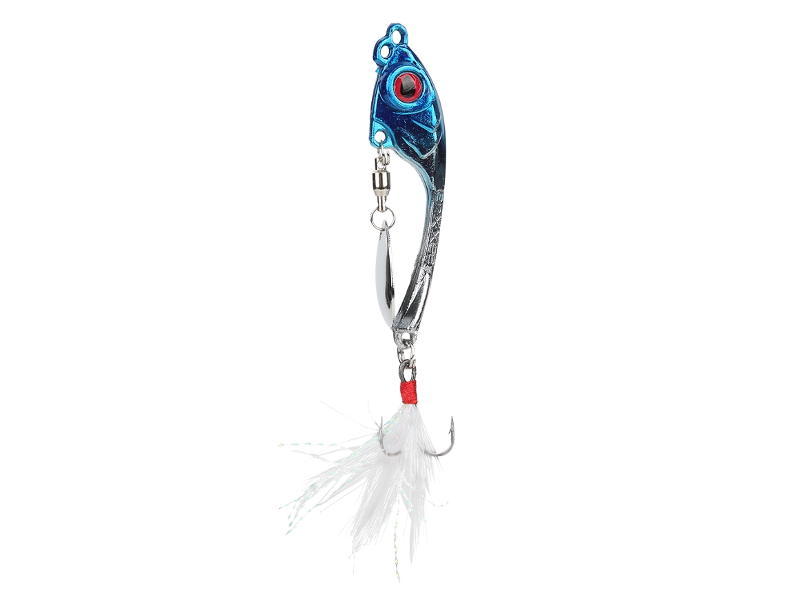 Isca Artificial Rotativa de Zinco com Penas Azul