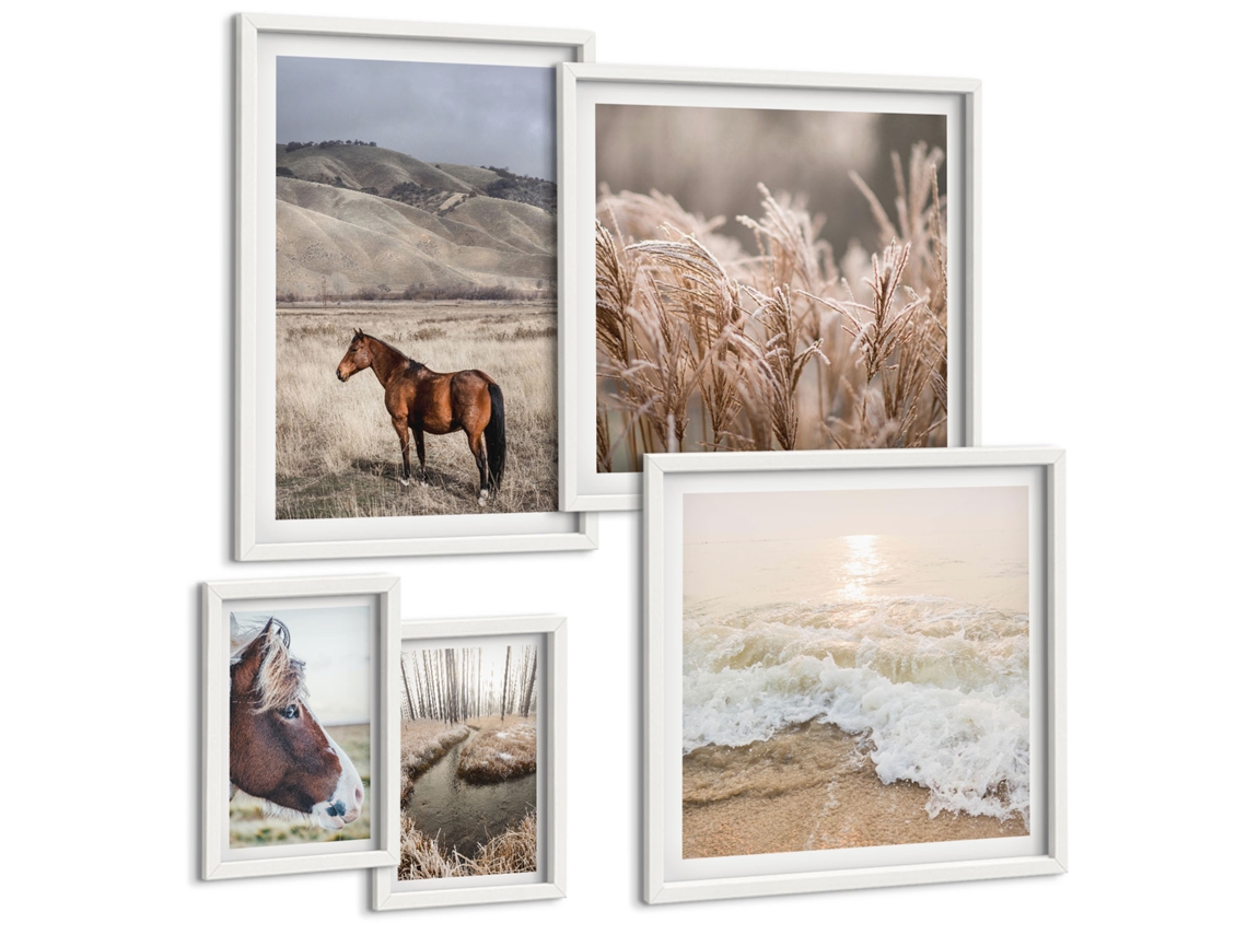Conjunto De Pinturas Paisagens Com Cavalos E Água Espelharte (5 Peças)
