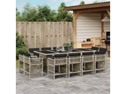 Vidaxl 13 Pcs Conj. Jantar Jardim C/ Almofadões Vime Pe Cinzento-claro