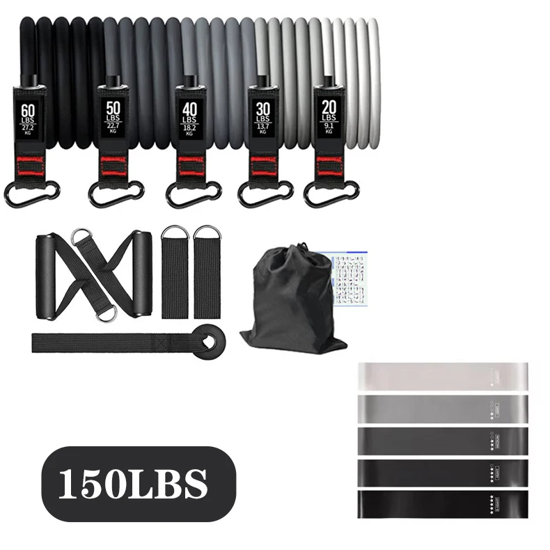 Conjunto De 16 Peças (preto/cinza, 150 Lbs) Faixa De Resistência Em Tpe Para Exercícios De Braços, Peito E Abdômen.