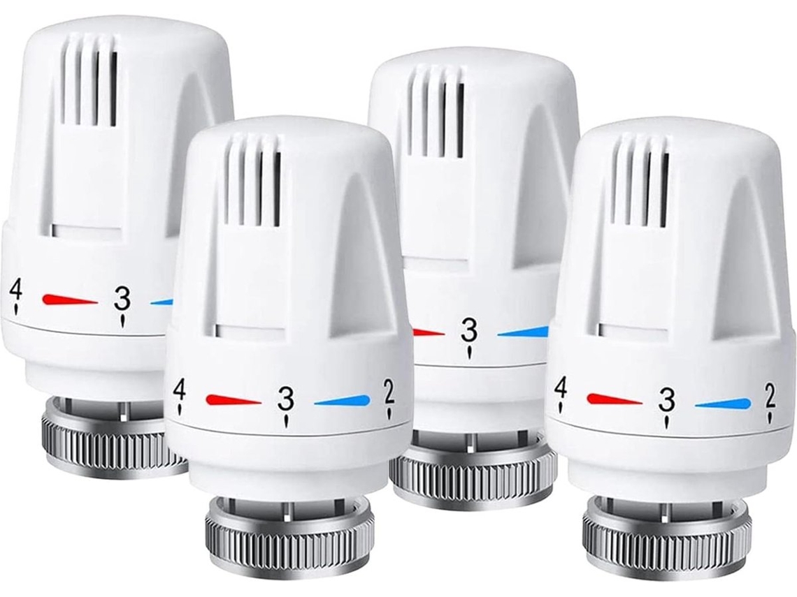 Manípulos De Termóstato Para Radiador – Conjunto De 4 – Compatível Com Danfoss M30×1,5 – Brancos