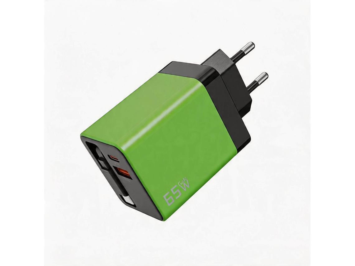 Carregador Gan 65w 3 Portas Com Cabo De Dados Retrátil Digitallab verde