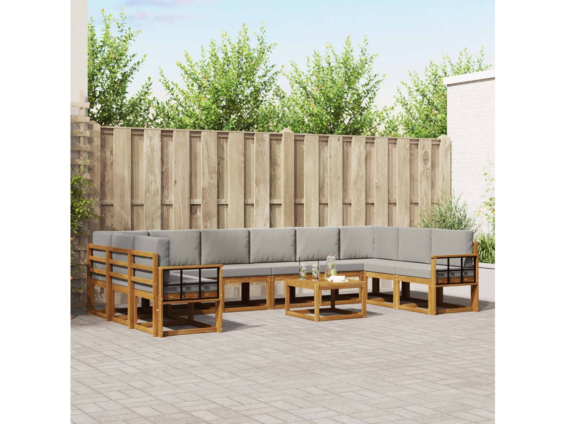 Vidaxl Conjunto De Sofás Para Exterior 11 Pcs Cinza Natural E Claro