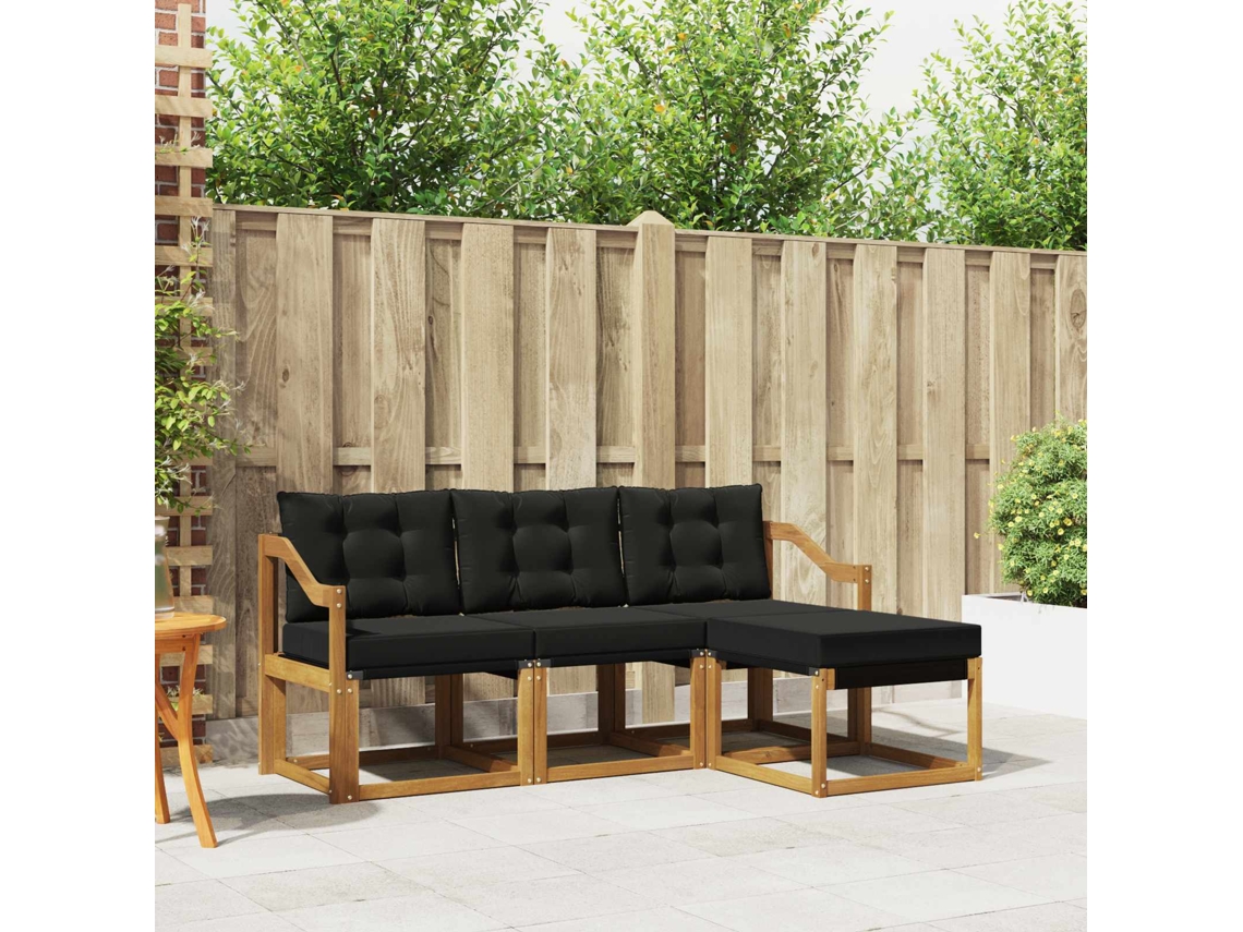 Vidaxl Conjunto De Sofás Para Exterior 4 Unid. Natural E Preto