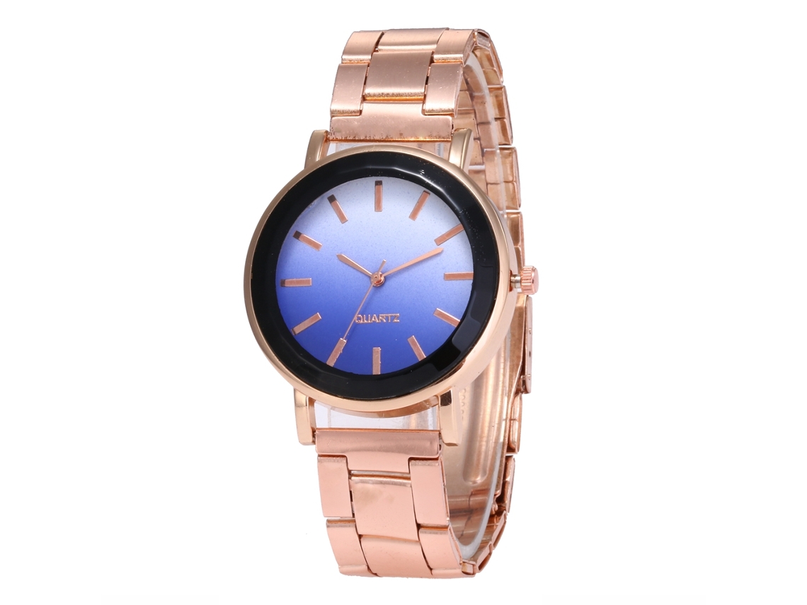 Relógio de quartzo com pulseira de aço, mostrador redondo, cor degradê, unissex, Zhoulianfa (azul)