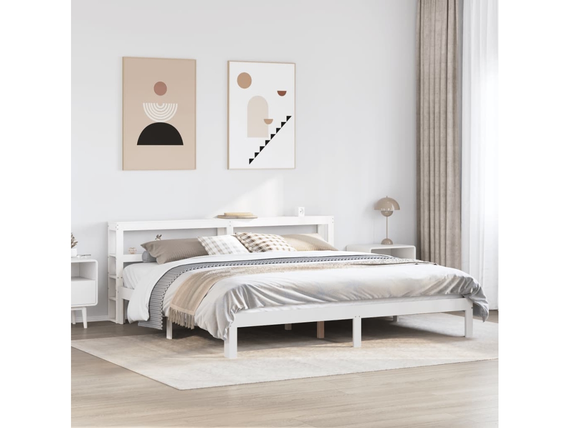 Vidaxl Estrutura De Cama C/ Cabeceira Sem Colchão 200x200 Cm Branco