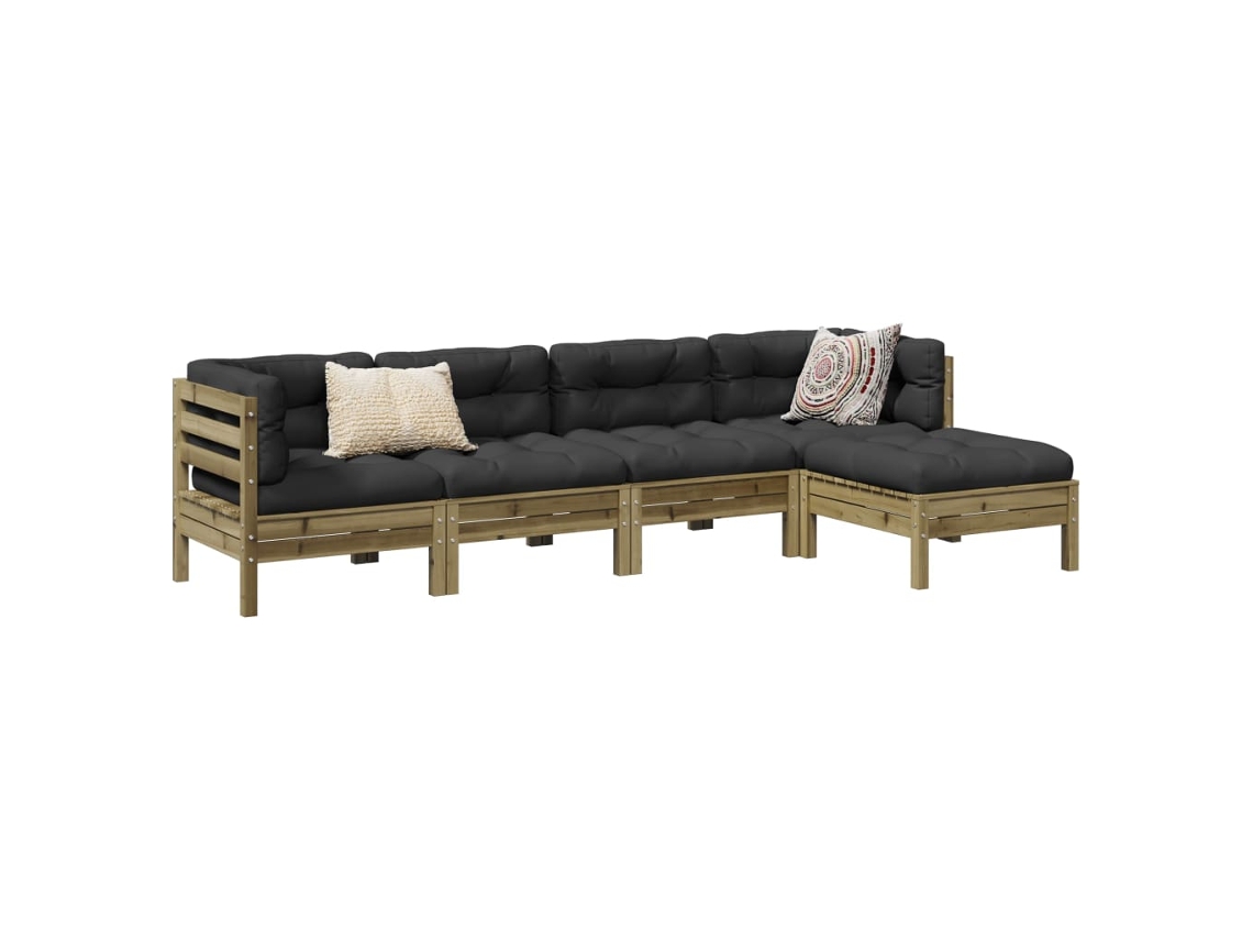 Vidaxl 5 Pcs Conjunto Sofás De Jardim C/ Almofadões Pinho Impregnado