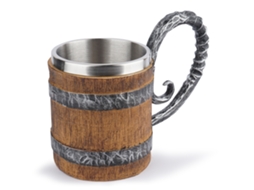 Caneca de Cerveja em Barril de Carvalho, Aço Inoxidável, Alça Imitando Ferro, Pessoal AQUAFORGE