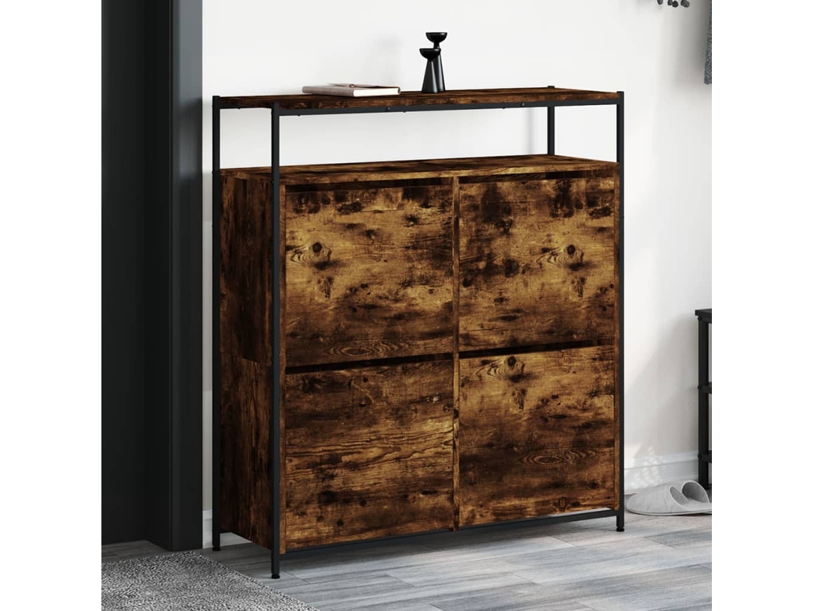 Vidaxl Sapateira C/ 4 Gavetas Articuladas 100x34x112cm Carvalho Fumado