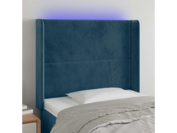 Vidaxl Cabeceira Cama C/ Luzes Led Veludo 103x16x118/128cm Azul-escuro