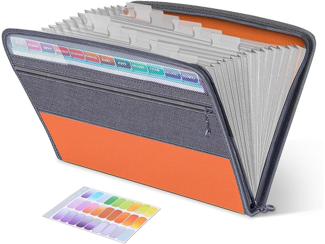 1 Unidade De Organizador De Arquivos Expansível, Caixa Organizadora Divertida Para Documentos, Pastas Com Zíper E 13 Compartimentos, Laranja