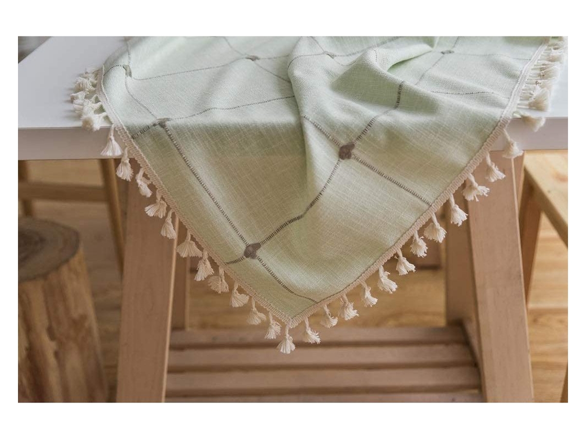 Toalha de Mesa com Borlas Xadrez de Algodão e Linho Toalha de Mesa de Centro Toalha de Mesa para Mesa de Jantar Verde 90X90Cm