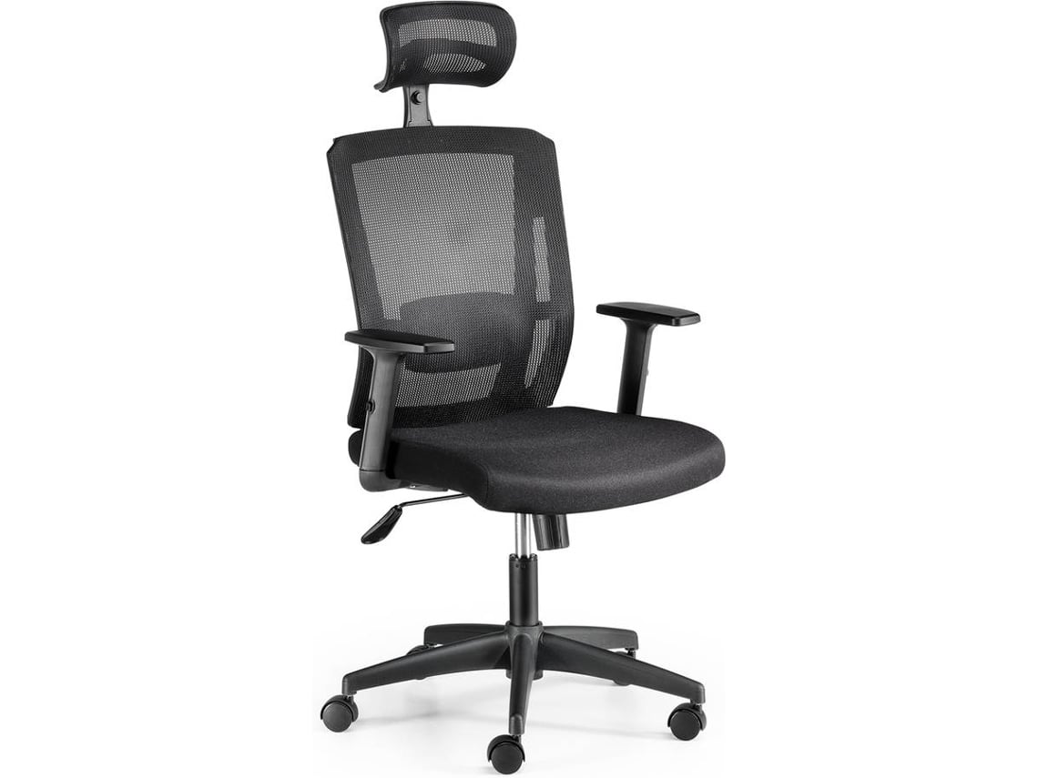 Cadeira de Escritório Executiva Ergonómica EUROMOF Sofía Preto (Apoio Cabeça - Braços reguláveis - Malha e Tecido)