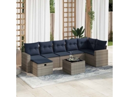 Vidaxl 8 Pcs Conjunto Sofás De Jardim C/ Almofadões Vime Pe Cinzento