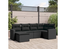 Vidaxl 6 Pcs Conjunto Sofás De Jardim C/ Almofadões Vime Pe Preto