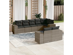 Vidaxl 8 Pcs Conjunto Sofás De Jardim C/ Almofadões Vime Pe Cinzento