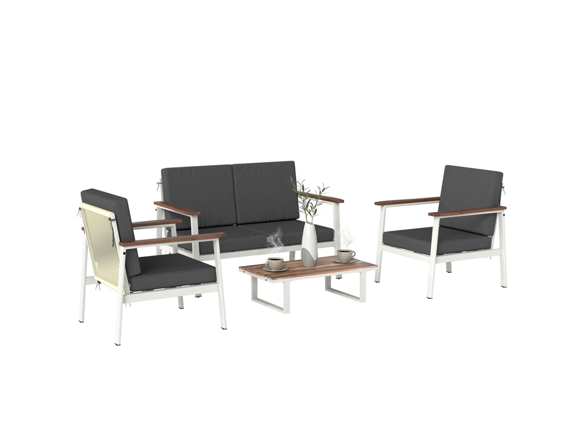Sofá de Jardim 4 Lugares (2 Poltronas + Sofá + Mesa de Centro)