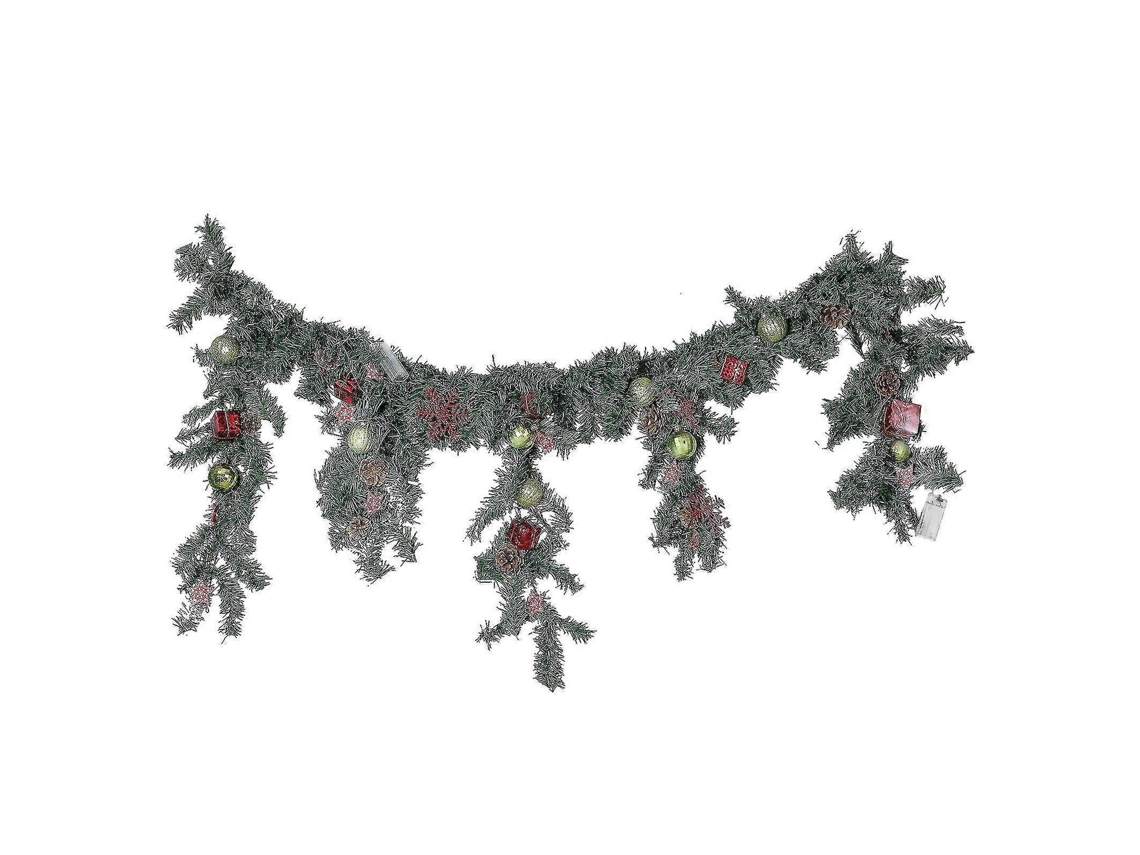 Grinalda De Natal Artificial Iluminada Com Luzes Led, Bolas E Pequenas Prendas