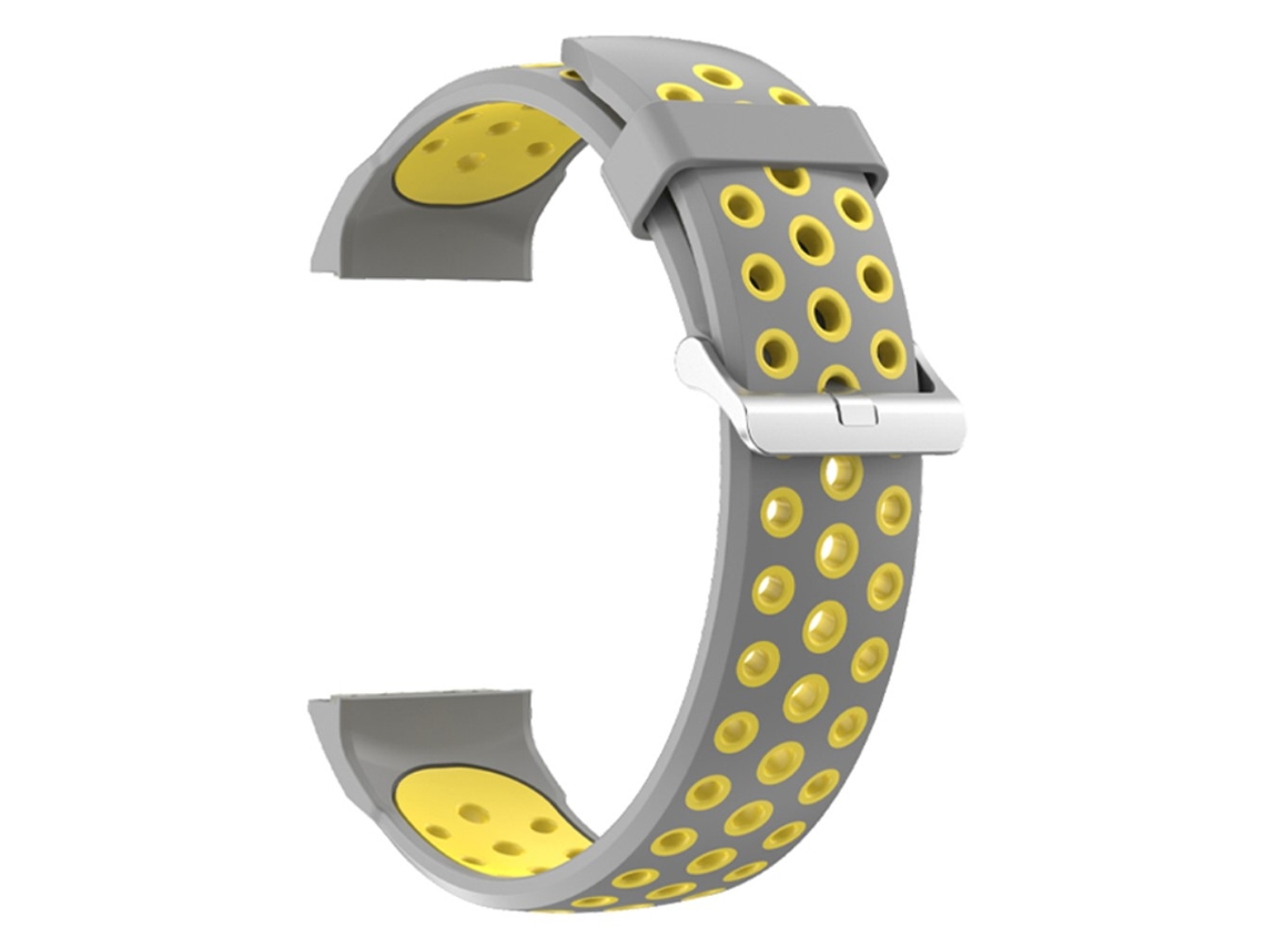 Bracelete Silicone Design de Vários Furos Cor Dupla para Huawei Watch Gt Cyber Cinza/Amarelo