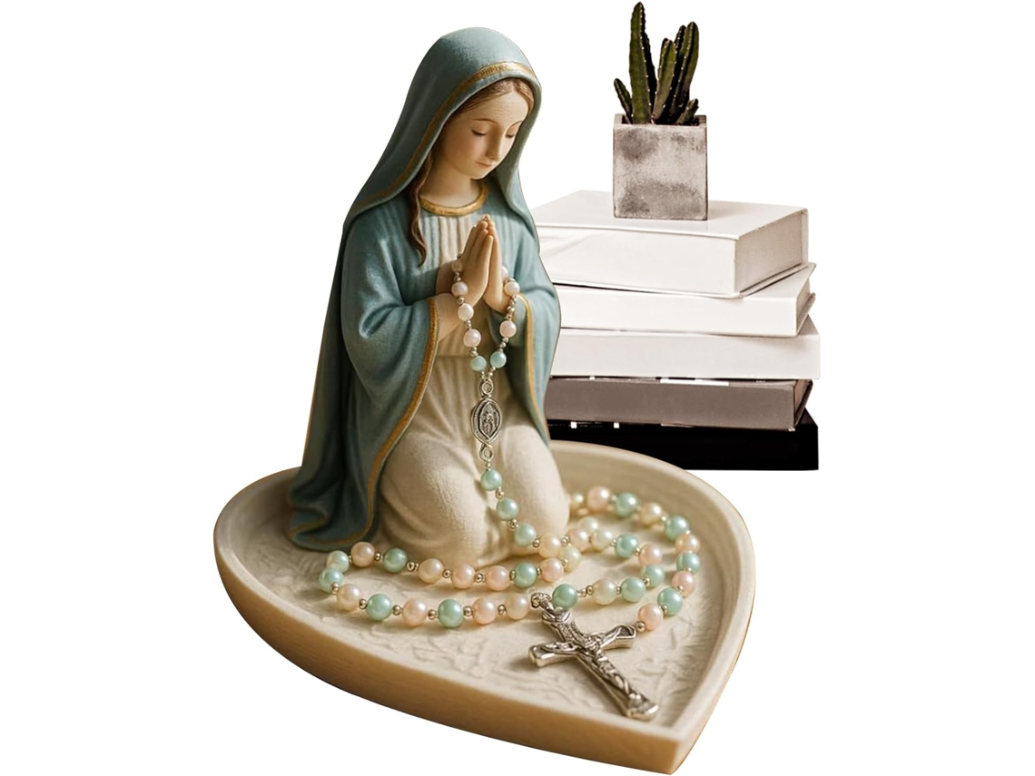 Porta Joias Virgem Maria Terço Jesus Resina Decoração Quarto Escritório Homens Mulheres Casais Professores GOKOCO