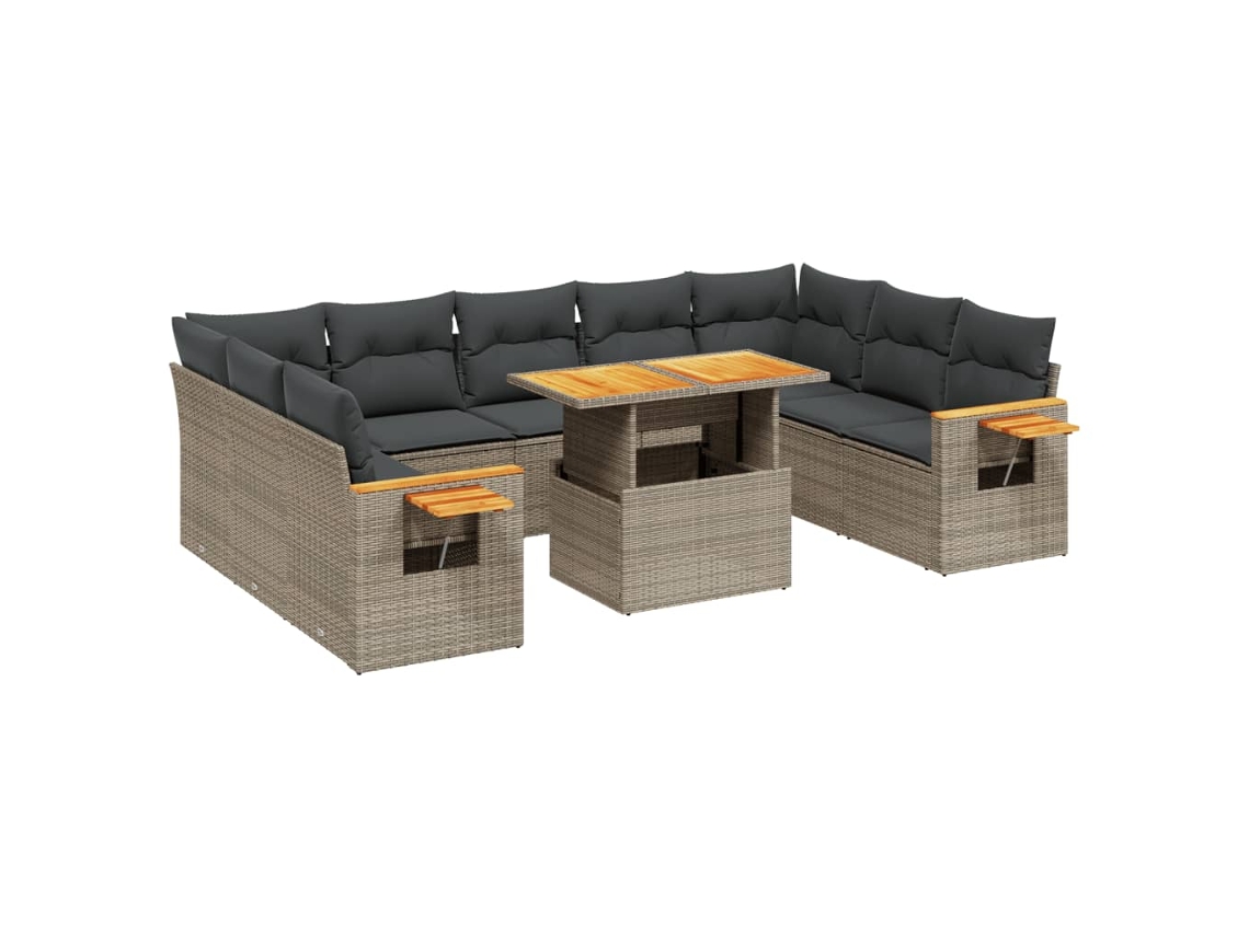 Conjunto de 11 Sofás de Jardim com Almofadões Vime Pe Cinzento MAISON EXCLUSIVE