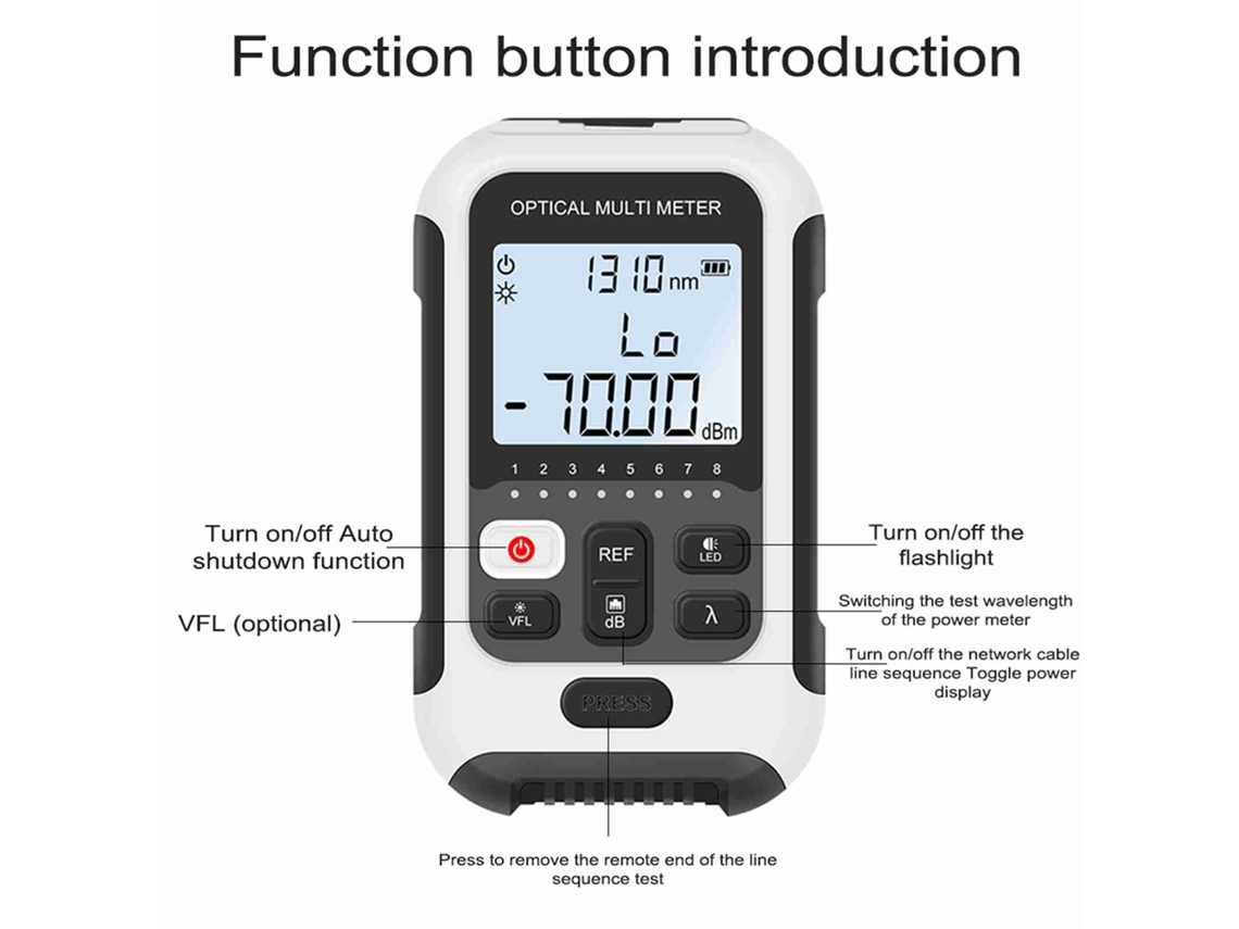 Medidor de Potência Óptica Portátil com Luz Led Tester de Fibra Óptica Digital Leve Preciso 3 em 1 S/MARCA