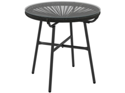 Mesa de Jardim Outdoor com Vidro Temperado, Resistente ao Clima, 50cm, Preto