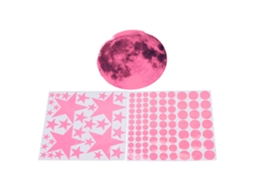 Adesivos de parede luminosos WalshLXq com lua e estrelas, decoração noturna para quarto e sala de estar, rosa