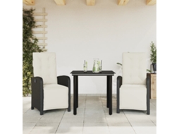 3 Pcs Conjunto De Bistrô Com Almofadões Vime Pe Preto Dkd Home Decor