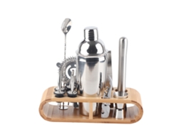 Nova Line 11 Peças Conjunto Coqueteleira Aço Inoxidável com Base de Madeira Ferramentas Bartender Martini