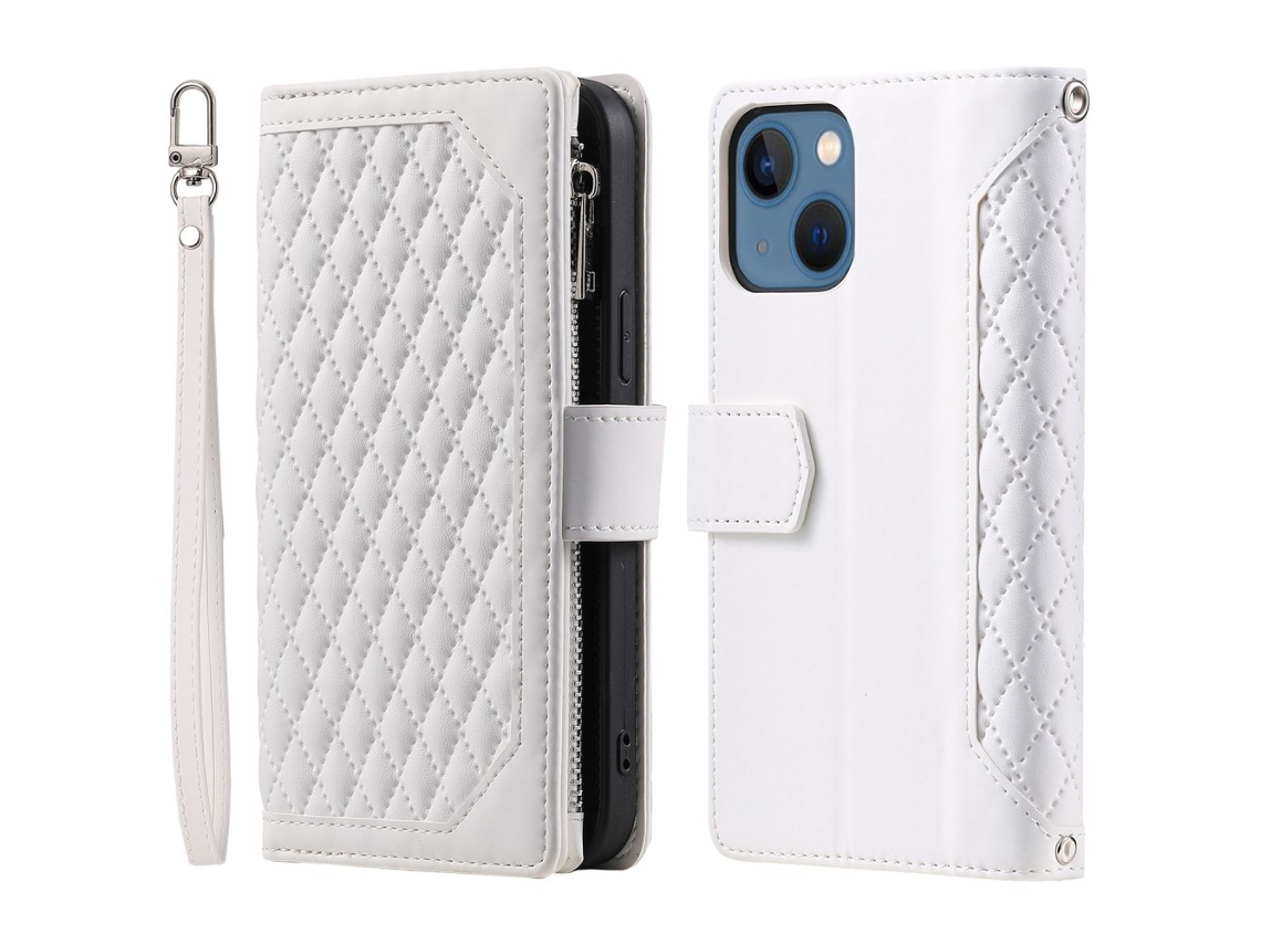 Capa Pega Para Iphone 14 Pele Sintética Branco