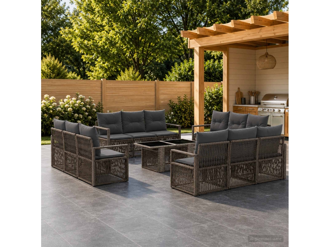 Vidaxl Conjunto De Sofá De Jardim 13 Unid. Cinza E Cinza Escuro