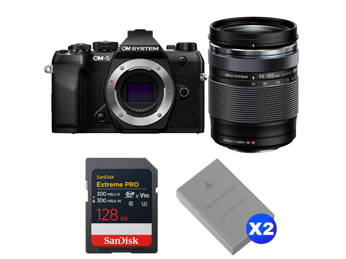 Om 5 Mark Ii Preto + 14 150mm F/4 5.6 Ii + 1 Sandisk 128gb Extreme Pro Uhs ii Sdxc + 2 Om System Bls 50 + Ebook Pricedirect OM SYSTEM