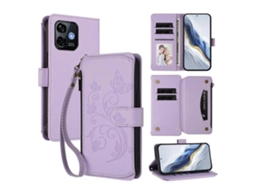 Capa De Celular De Couro Com Zíper E Várias Carteiras Com Estampa De Borboleta E Flor