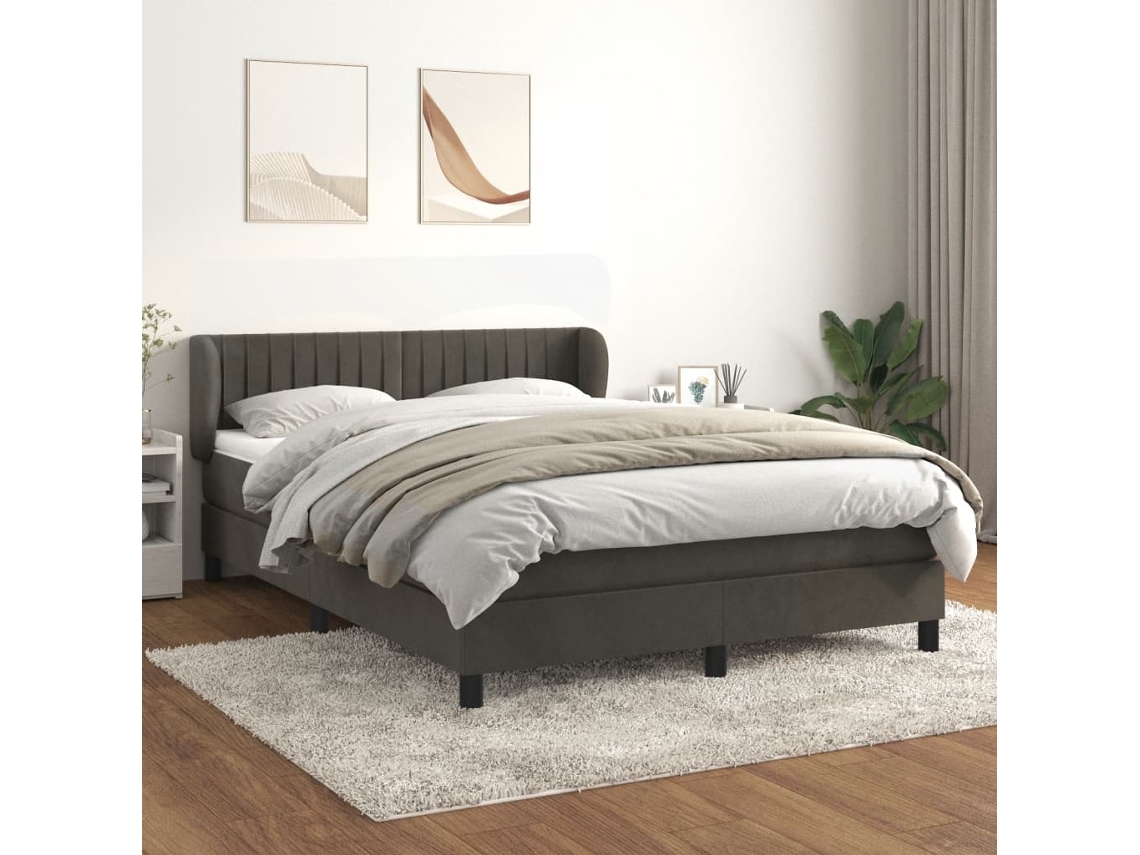 Cama Com Molas/colchão 140x200 Cm Veludo Cinzento-escuro